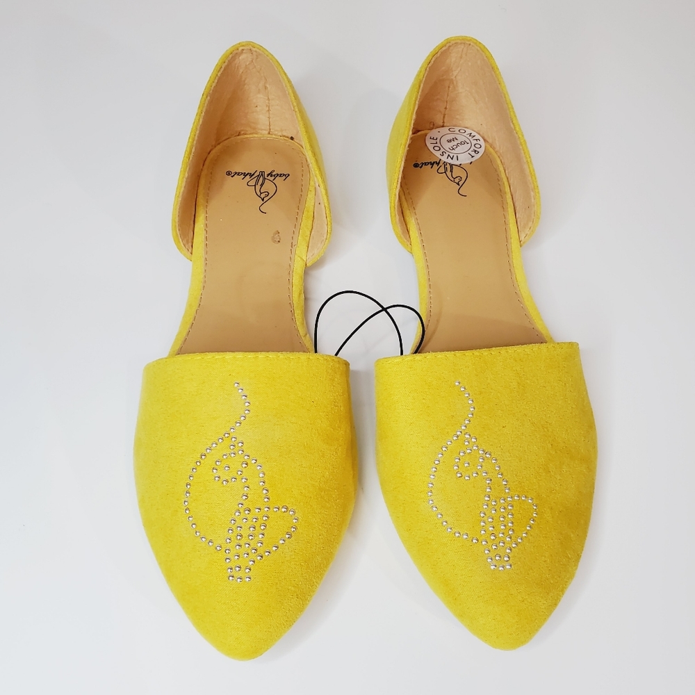 Baby Phat Shoes Mustard Yellow Pointed Flats Silver Stud 7